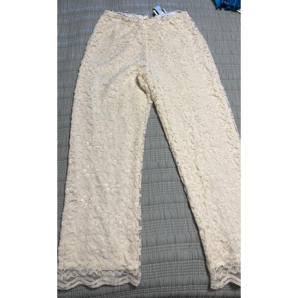 VTG Sandra Darren Ivory Lace Beaded Pants Size 10 Classy Elegant Christmas